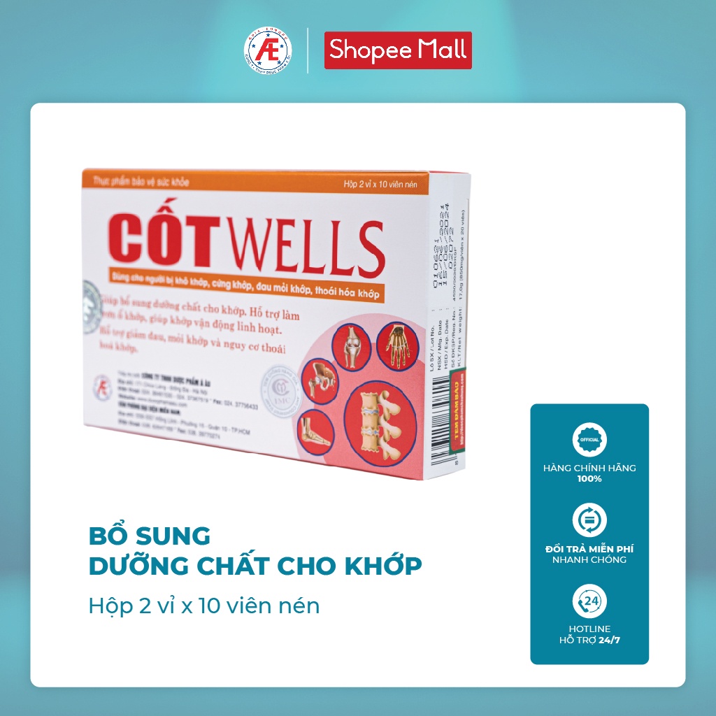 CốtWells - Hỗ trợ giảm đau mỏi khớp, thoái hóa khớp Hộp 20 viên DƯỢC PHẨM Á ÂU