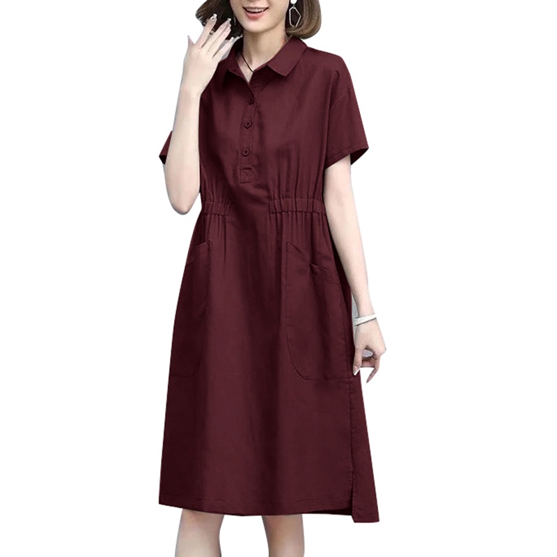 Đầm dài ZANZEA tay ngắn cổ bẻ thời trang nữ