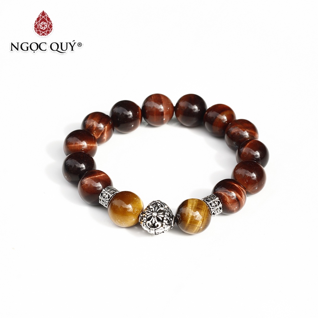 Vòng đá TA mắt hổ nâu đỏ phối charm bạc - Ngọc Quý