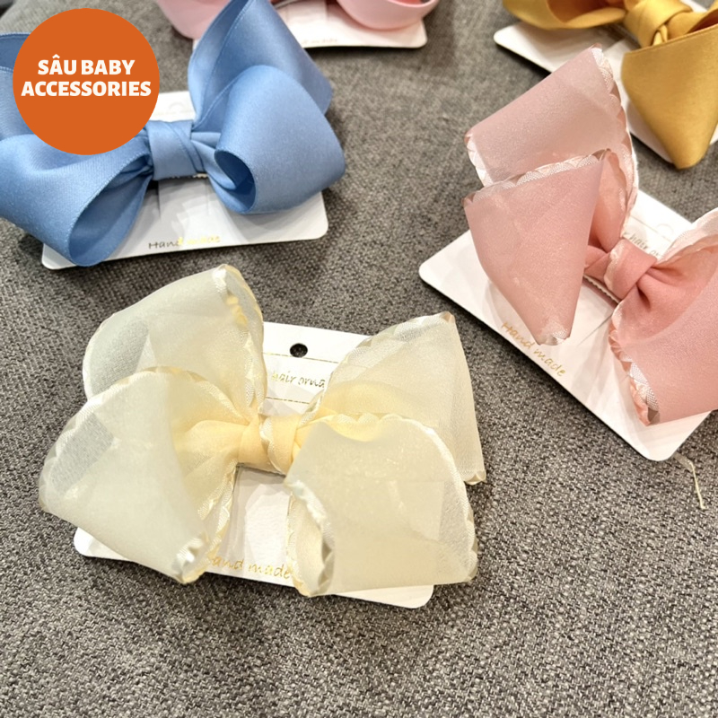 Kẹp tóc nơ bản to handmade phong cách Hàn Quốc cho bé