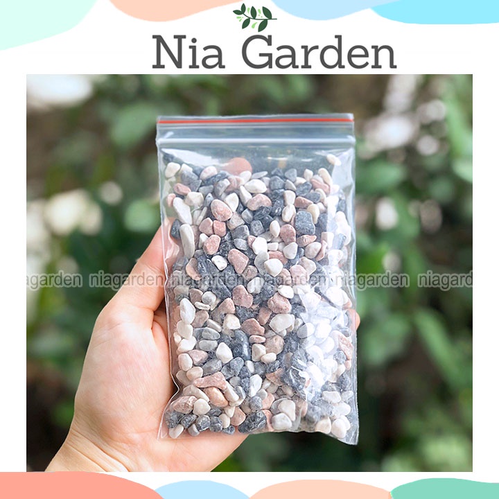 (200gr) Sỏi xanh hồng size 0.6 - 1cm trải gốc chậu cây bể cá Nia Garden N6