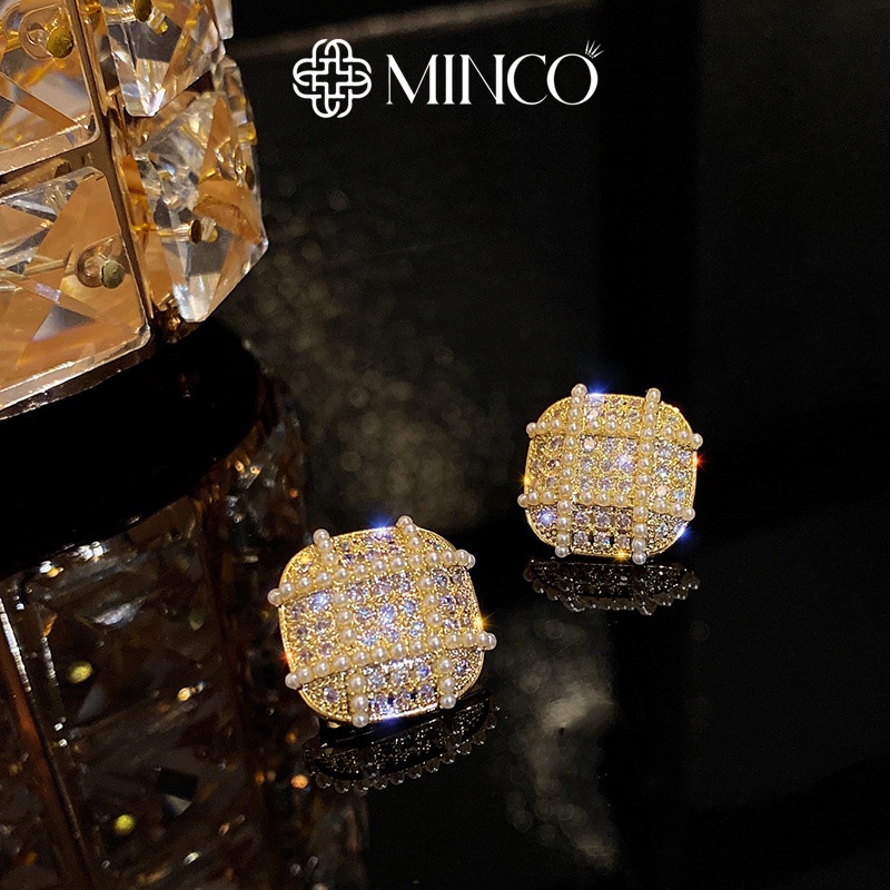 Bông tai nữ cá tính Minco Accessories khuyên caro vàng kim phụ kiện thời trang sang chảnh BT309