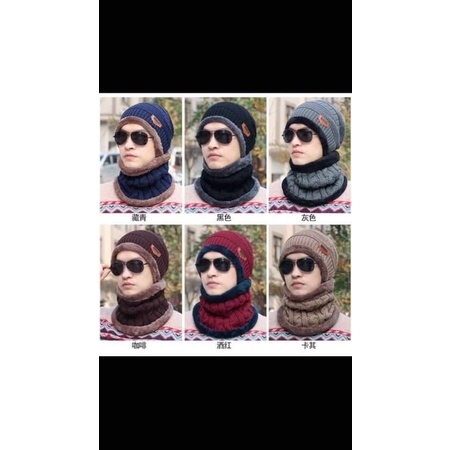 Sét mũ len kèm khăn mầu ghi