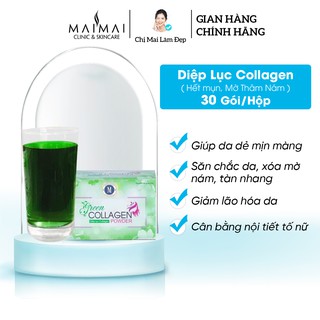 Diệp Lục Collagen - Đẹp Da, Hết mụn, Mờ Thâm Nám, Bổ sung 1Kg rau xanh - Hộp 30 Gói