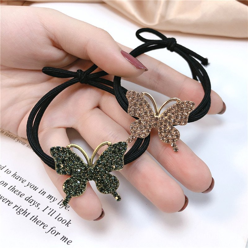 Metal Butterfly Spot Drill Rubber Band Internet Celebrity Simple Hair Ring Geometric Chanel-Style Female Hair Tie Temperament Hair Rope Hair Accessories