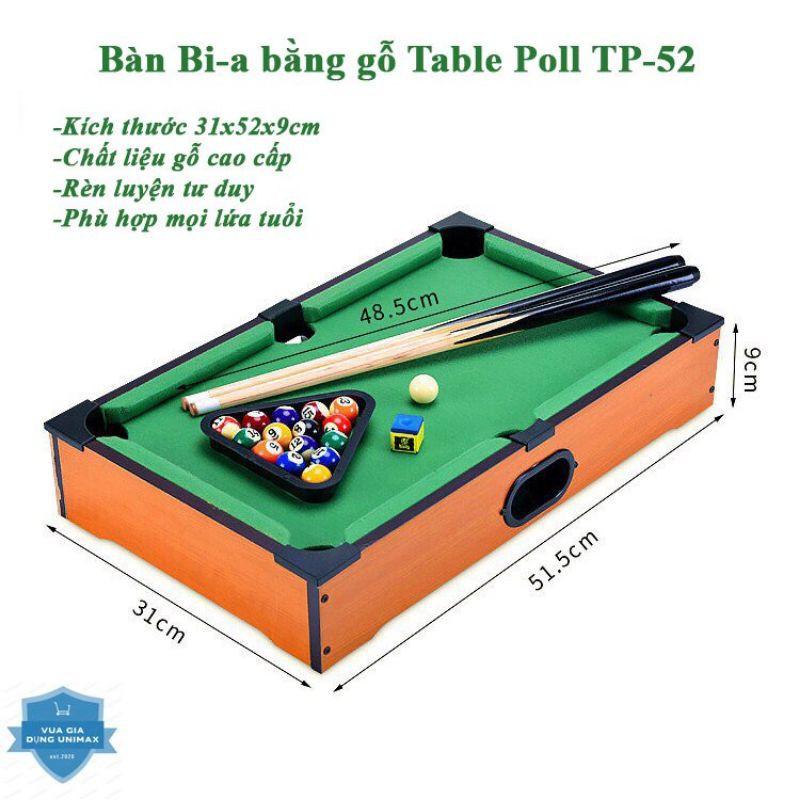 Bàn Bi-a bằng gỗ Table-Pool TP52 kích thước 31×52×9cm phù hợp mọi lứa tuổi rèn luyện tư duy