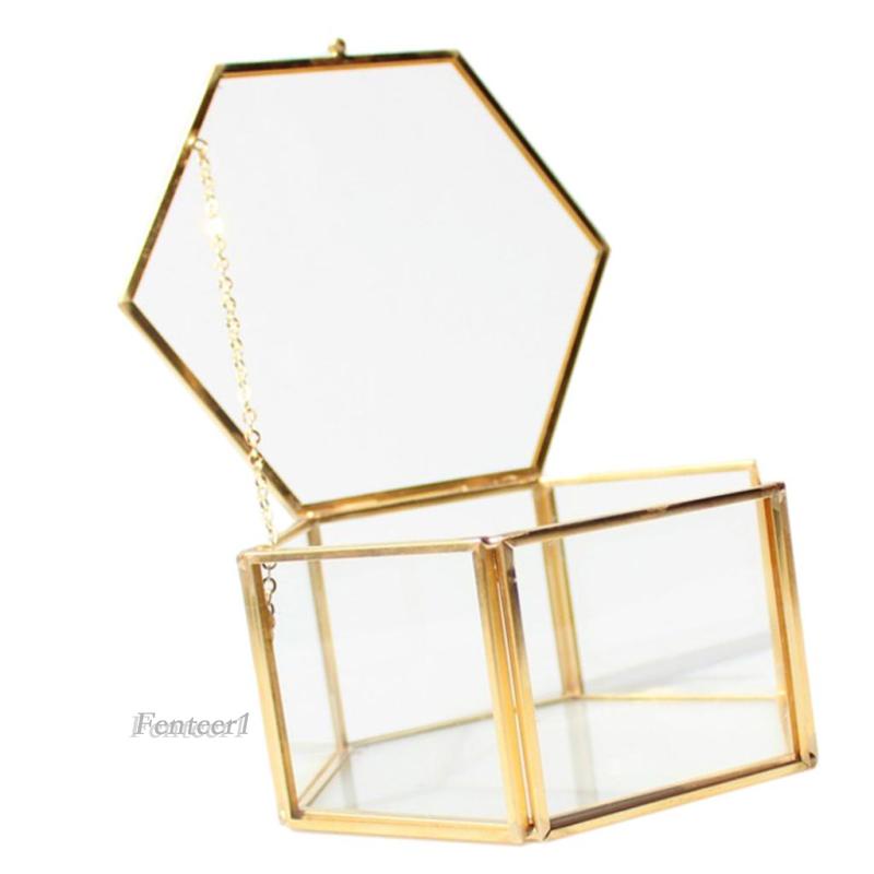 1 Chậu Trồng Cây Thủy Tinh Hình Lục Giác Bằng Đồng Thau Kích Thước 14X14Cm Dùng Trang Trí Tiệc Cướ