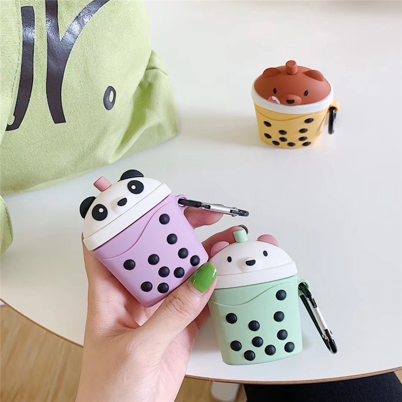 Pearl Milk Tea Silicone AirPods Case We Bare Bears + Bubble Tea Style Cute AirPods Cover boba tea