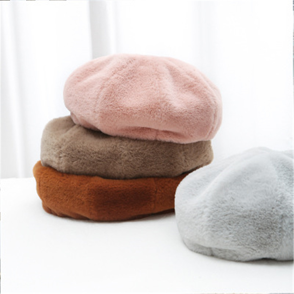Mũ beret lông màu trơn kiểu dáng cổ điển độc đáo dành cho nữ