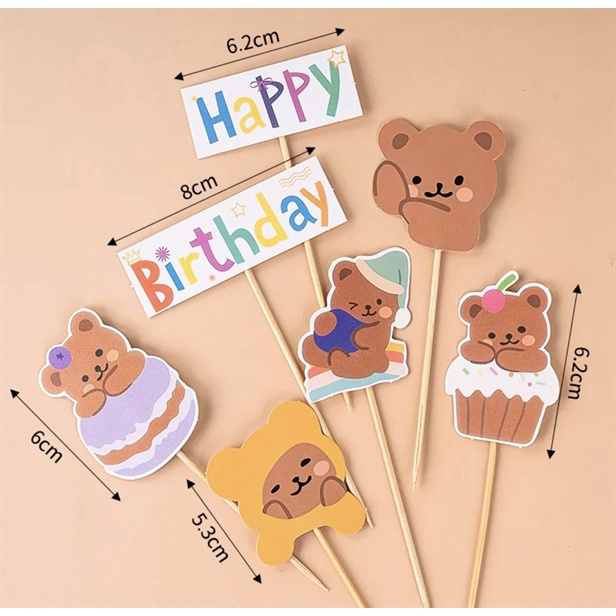 Set 7 que cắm HPBD gấu nâu