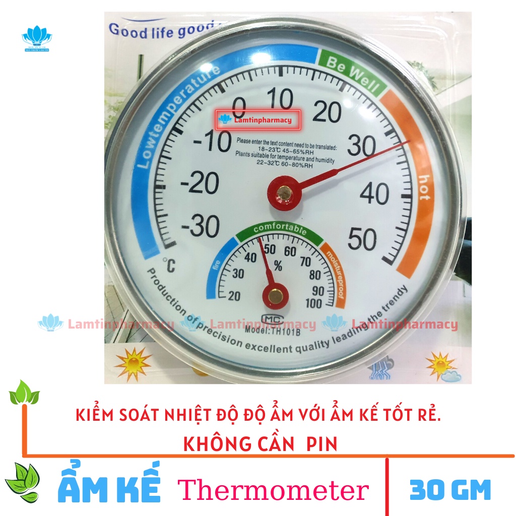 Nhiệt ẩm kế cơ học đo độ ẩm và nhiệt độ Thermometer TH101B Chính Hãng - Chuyên Đo, Trong nhà, Vườn Lan