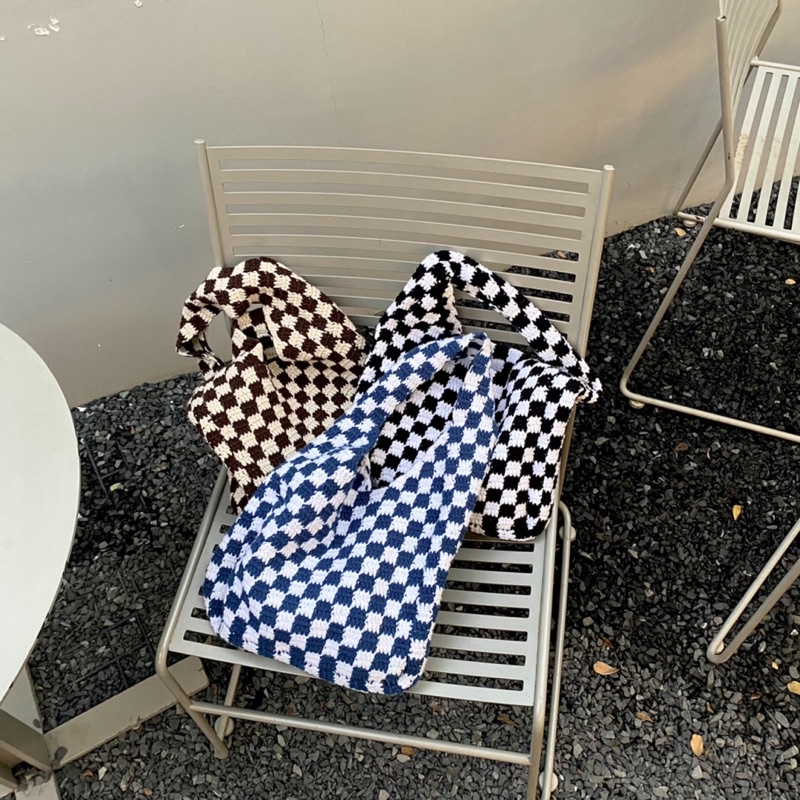 Túi len caro - Checkered bag - Túi móc len handmade. (ẢNH THẬT)