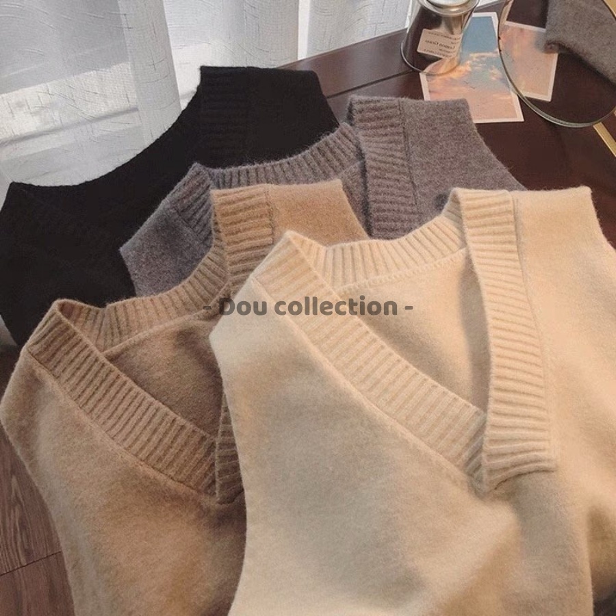 [Nowship2h] Áo Gile Len Trơn Vintage Áo Len Không Tay Cổ V Cá Tính Phong Cách Hàn Quốc Thời Trang Thu Đông - Mã TA004
