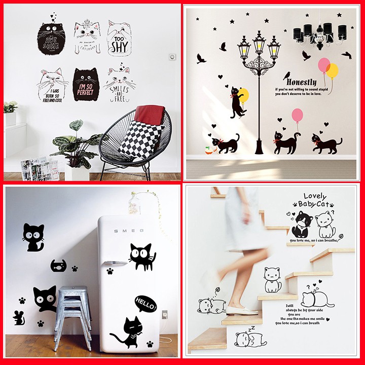 Decal mèo con dễ thương dán trang trí đẹp rẻ bền ngộ nghĩnh