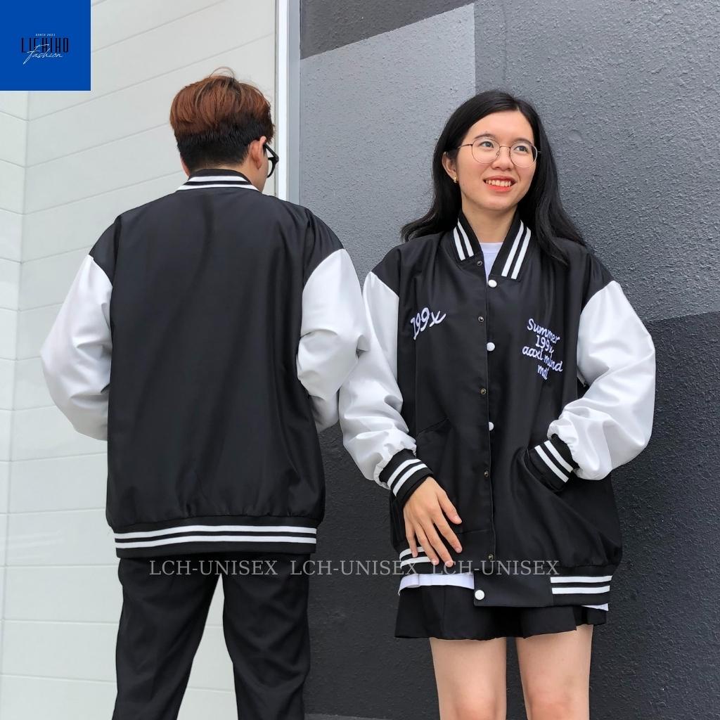 Áo bomber unisex form rộng vải dù 2 lớp thêu 199X Áo khoác bóng chày nam nữ hàn quốc LCH