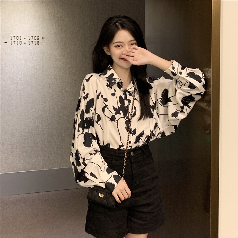 Áo Sơ Mi Nữ Tay Dài In Hoa Phong Cách retro Mùa Thu Mới