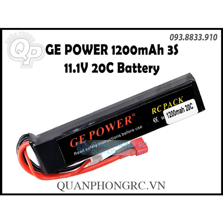 Pin GE POWER 1200mAh 3S 20C 11.1V LiPo Battery jack T