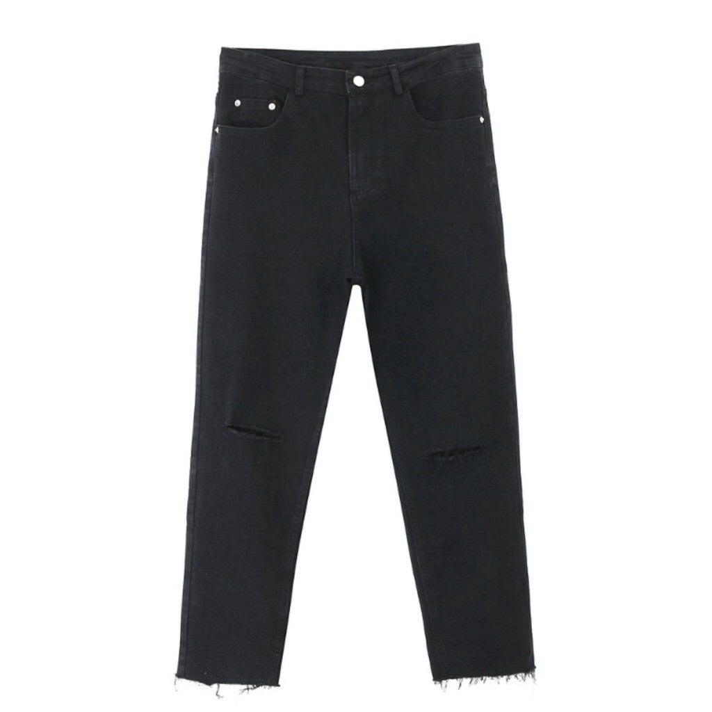 Quần Jean Baggy Đen Rách Gối Dành Cho Nam Nữ Mina_fashion