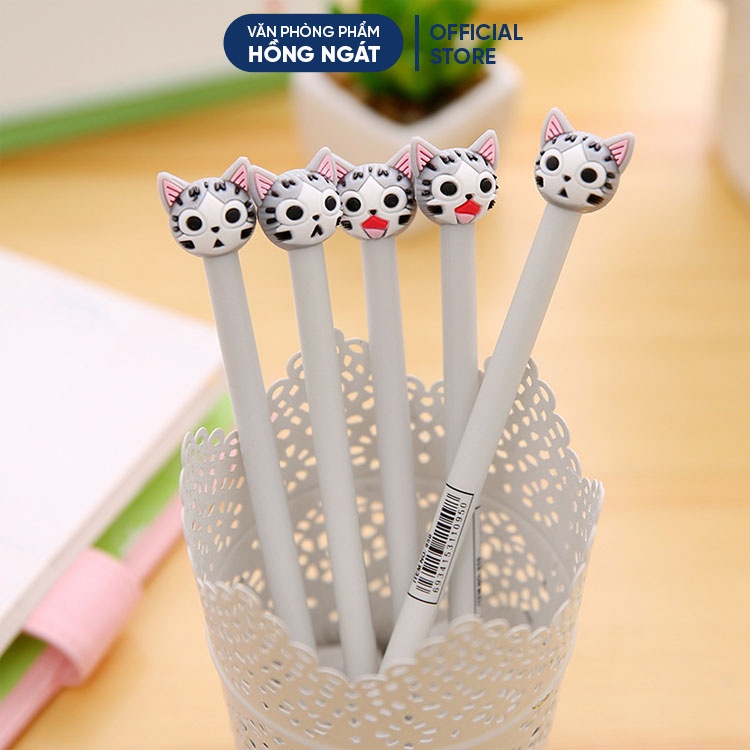 Bút bi cute mèo xám, bút bi nước mực gel đen ngòi 0.5mm nhiều màu dễ thương đồ dùng học tập văn phòng phẩm B27