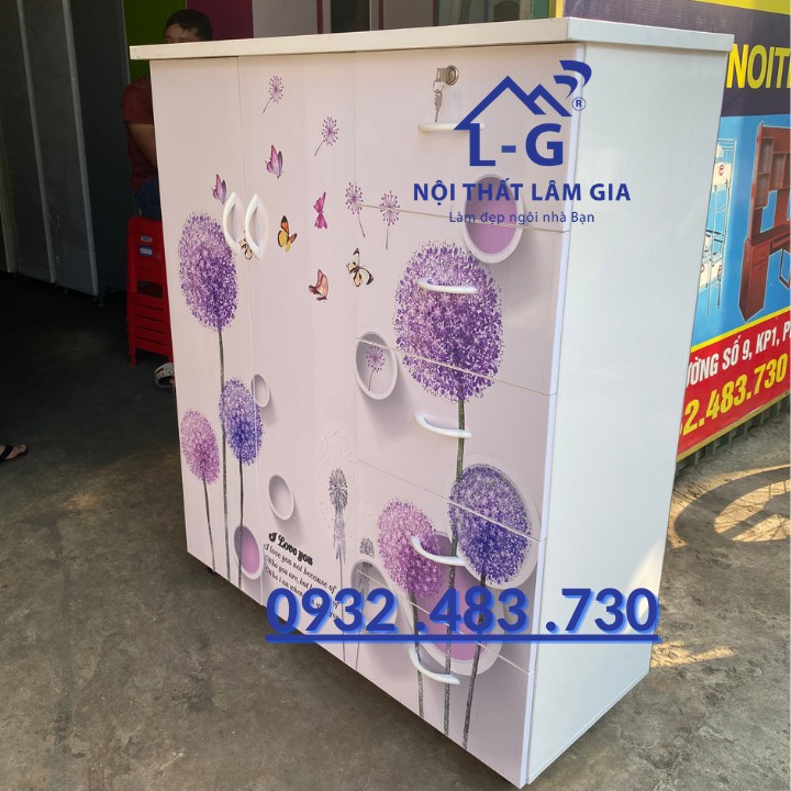 Tủ nhựa đài loan 2 buồng 5 hộc trẻ em in 3D bồ công anh siêu xinh