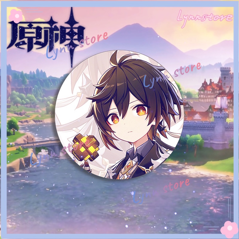 Genshin Impact Hu Tao Klee Xiao Zhongli Raiden Shogun Miko Ganyu Q Phiên bản Hoạt hình mờ flash tốt Phù hiệu Phụ kiện cho Túi quần áo Quà tặng Trâm