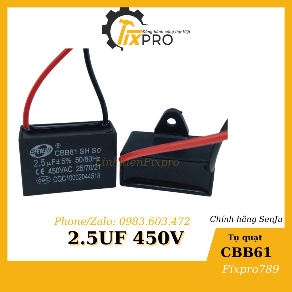 Tụ quạt 1uF-10uF dây chính hãng SENJU, JCCONs CBB61 loại xịn