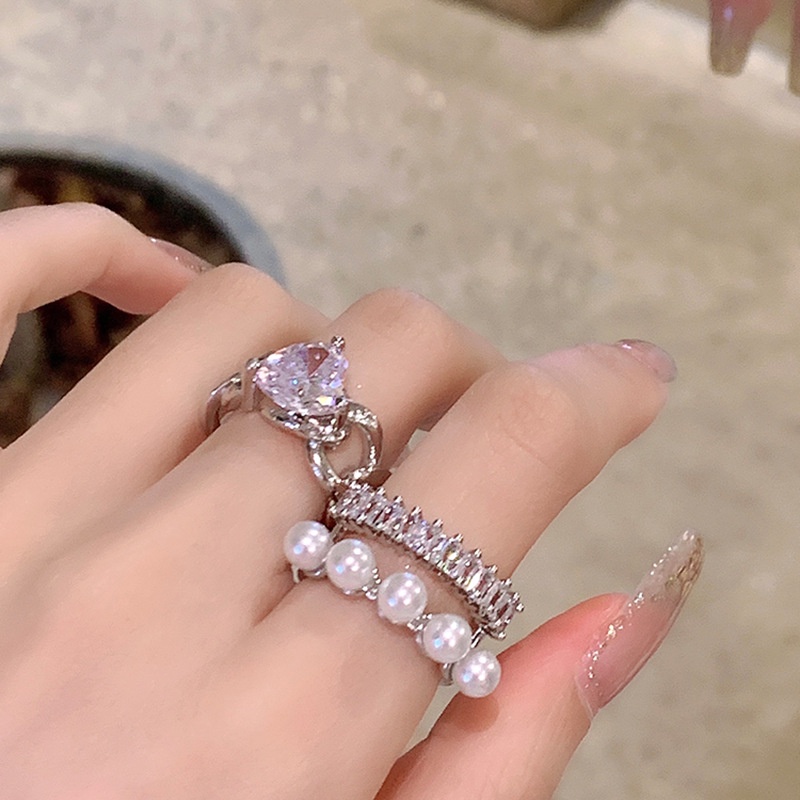 Nhẫn Hở Hai Đầu Đính Đá Zircon / Ngọc Trai Thời Trang Cá Tính