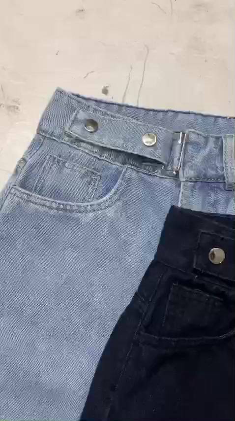 Quần baggy jean ống rộng suông dài nút chỉnh eo | BigBuy360 - bigbuy360.vn