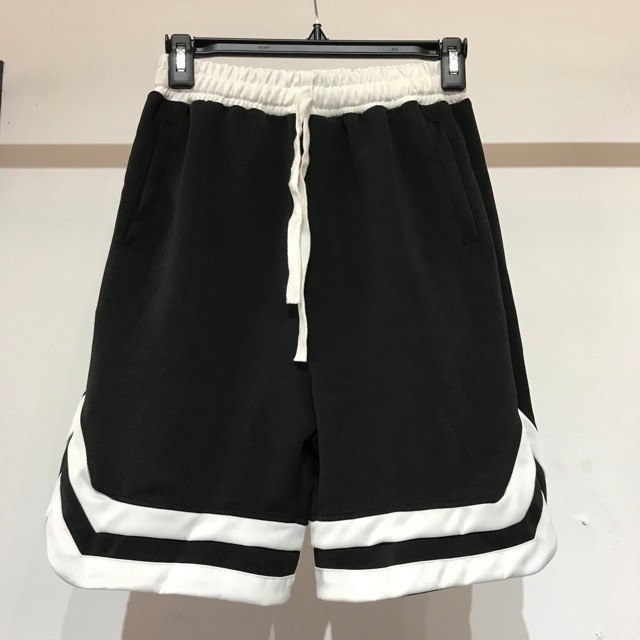Quần short 2V, bóng chày unisex line sọc thể thao ống rộng chất poly co giãn mạnh