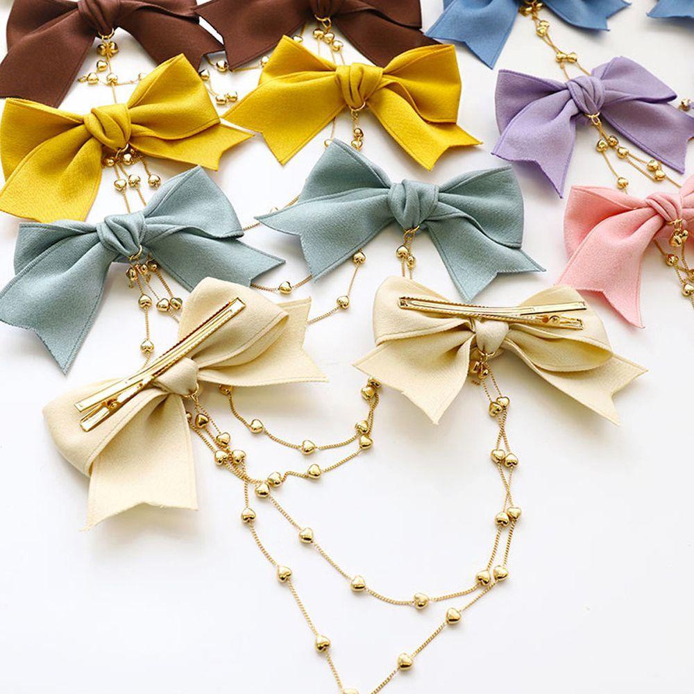 Kẹp Tóc Hình Nơ Phối Tua Rua Màu Sắc Trơn Thanh Lịch Cho Nữ