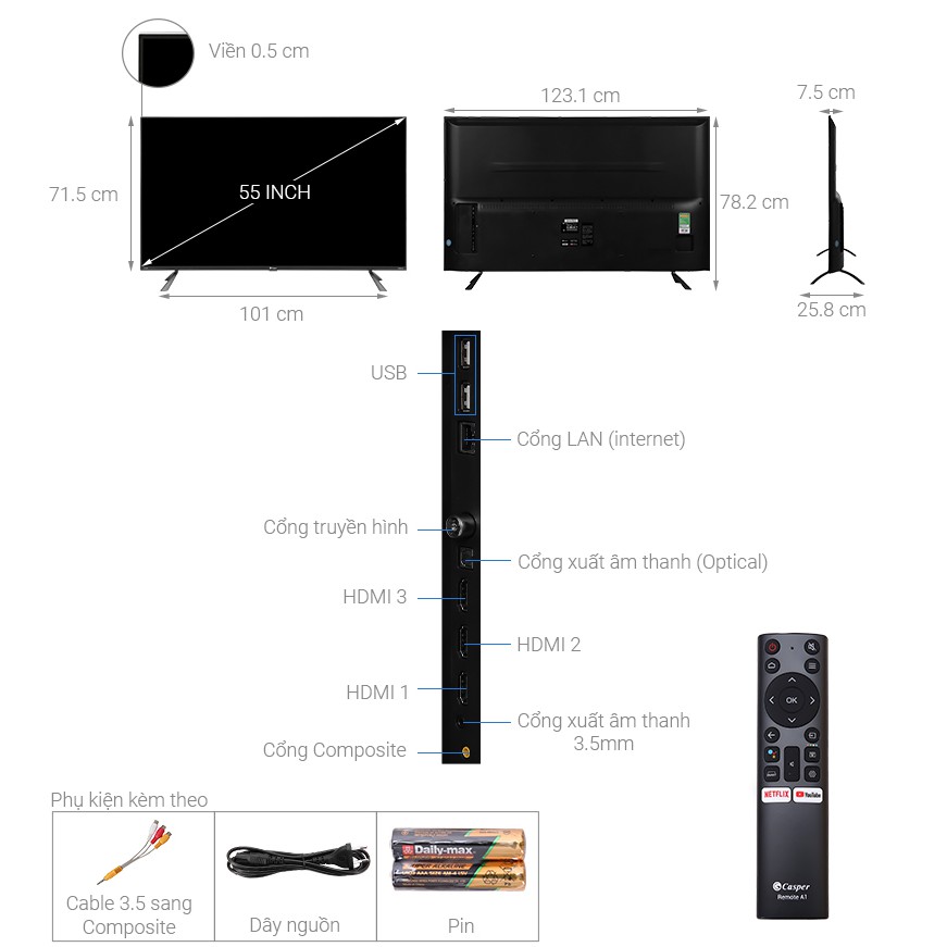 Android Tivi Led Casper 4K 55 inch 55UG6300 Mới 2021, Tivi Thái Lan Giá Rẻ | BigBuy360 - bigbuy360.vn