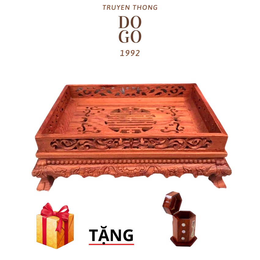 Khay trà gỗ hương cao cấp Khay để ấm trà kiểu chân quỳ đục trạm tinh xảo DOGO 1992