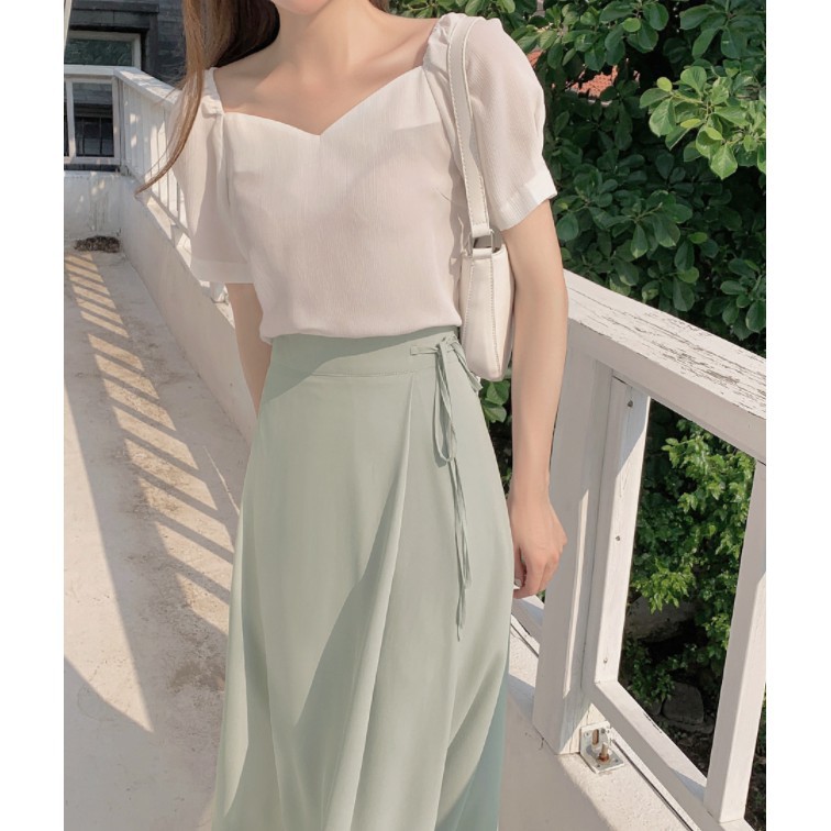 Woman Korean style petal collar elegant short-sleeved chiffon shirt blouse top 44055