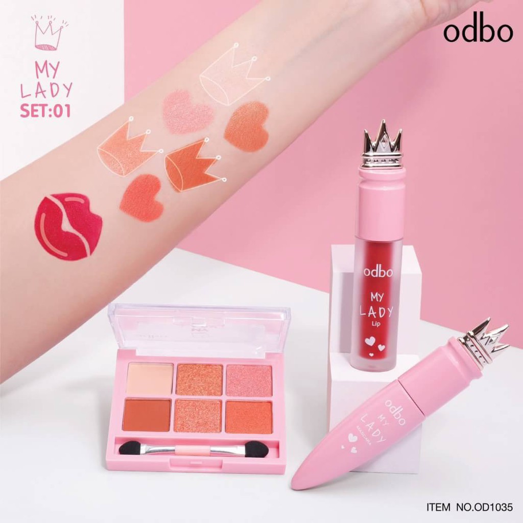 [Auth Thái] Set Bảng Mắt Mascara Và Son Tông Đỏ Hồng Odbo Lady Set OD1035 No.01