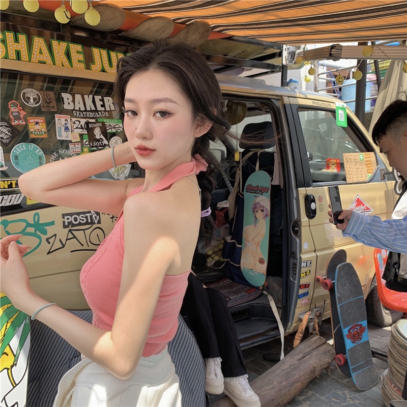 【ZHELIHANGFEI】 Áo Dệt Kim Hai Dây Quấn Ngực Gợi Cảm