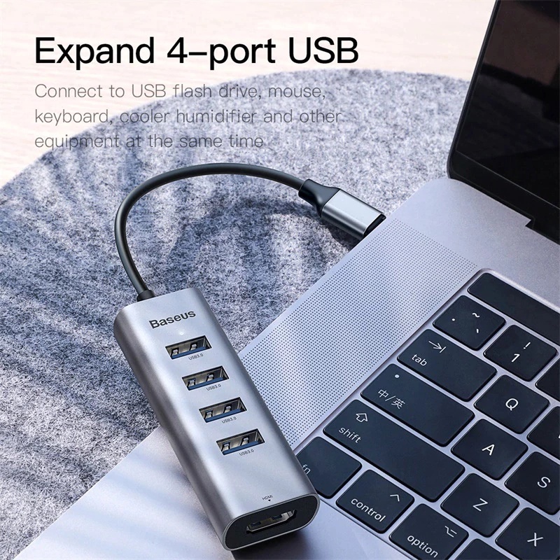 Hub chuyển Type C ra 4 cổng USB 3.0 và HDMI 4k/30hz Baseus Chất Liệu Hợp Kim Nhôm Cao Cấp - TopLink