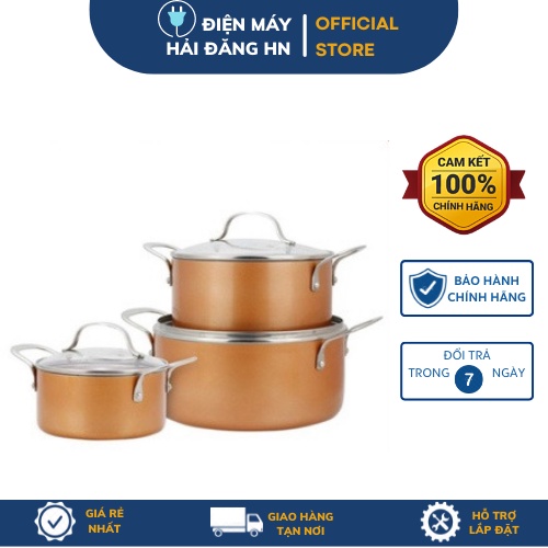 Bộ Nồi phủ sứ an toàn đáy từ Elmich Royal Classic EL-3700 Size 16,20,24cm 2353700E Điện Máy Hải Đăng HN