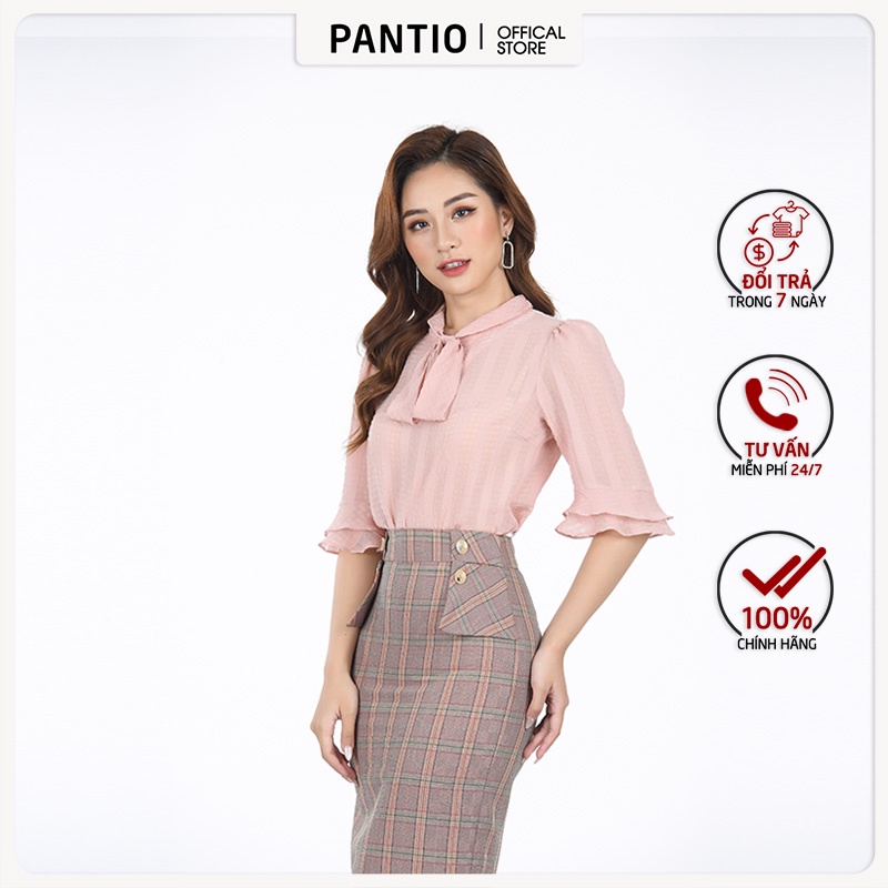 Áo sơ mi chất liệu lụa mỏng  thiết kế nơ ở cổ áo dáng suông FAS12534- PANTIO