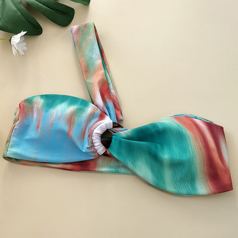 Bộ Đồ Bơi Bikini Ba Mảnh Mềm Mại Màu Nhuộm Phối Túi Thắt Nút Gợi Cảm Cho Bạn Gái