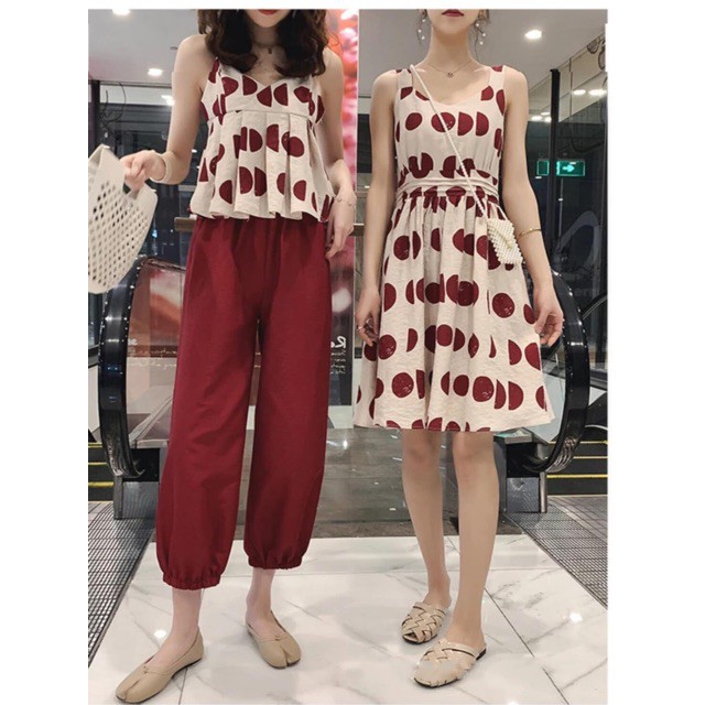 Sét bạn thân áo quần + váy bi đỏ  Hàng Qc đẹp