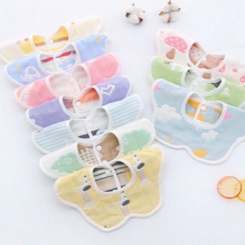 yếm 6 lớp xô tròn xoay cúc bấm cho bé
