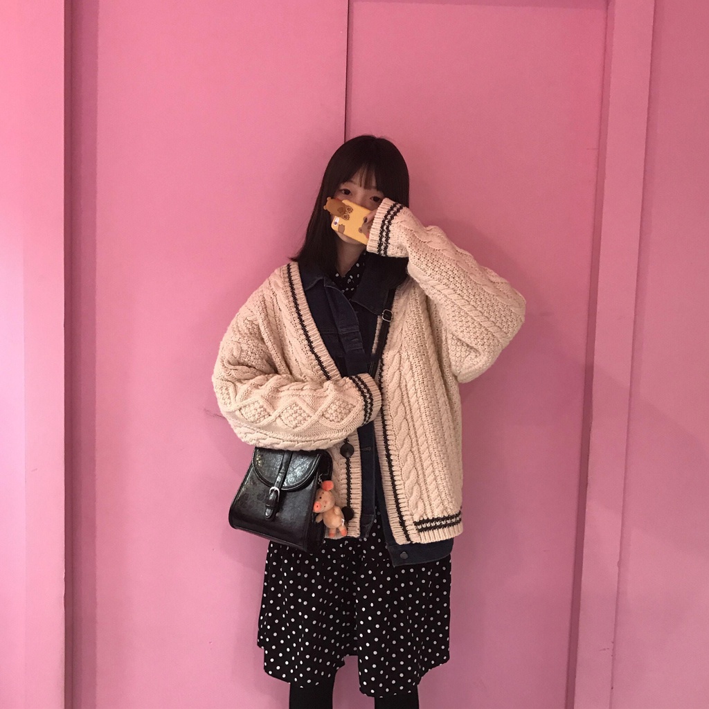 Áo khoác cardigan dày dặn phong cách Hàn Quốc cổ điển cho nữ