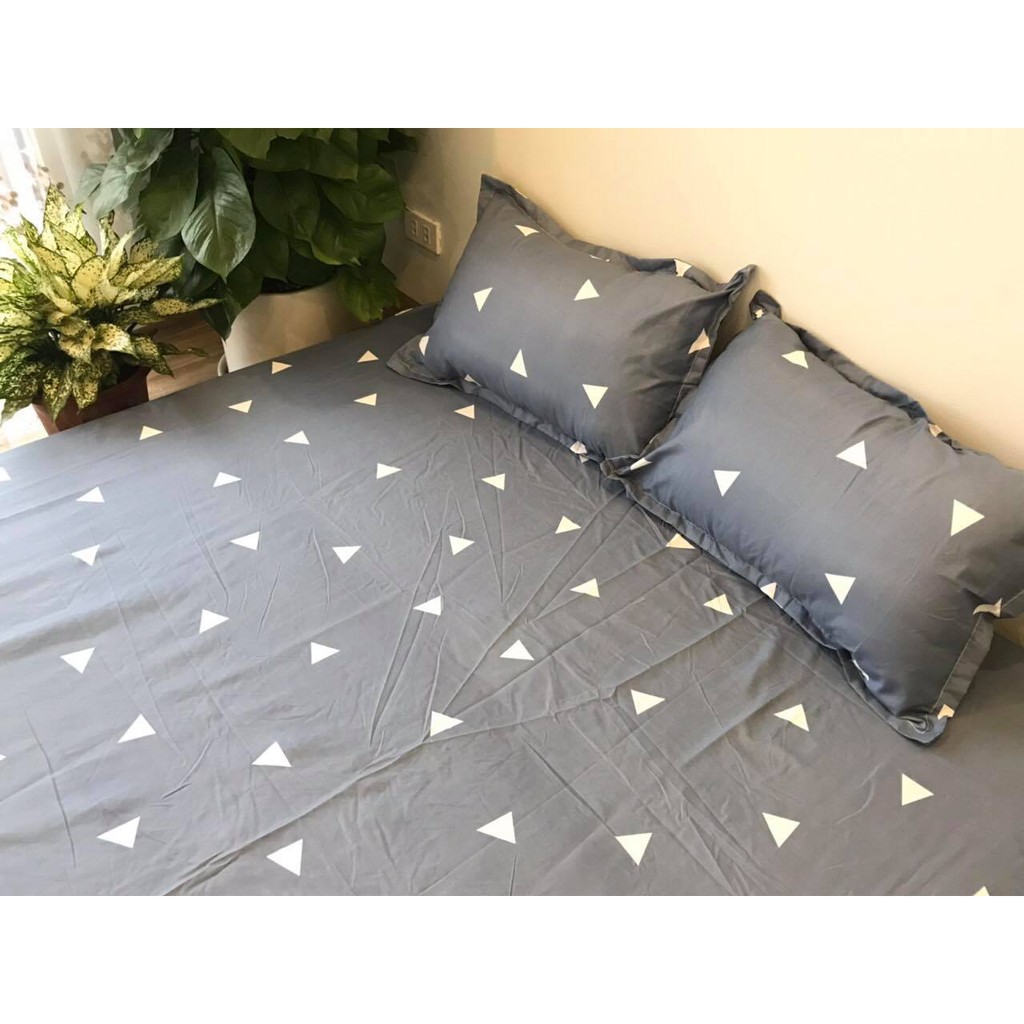 Bộ ga chun và 2 áo gối nằm Emmidecor - mẫu tam giác ghi, drap cotton poly | BigBuy360 - bigbuy360.vn