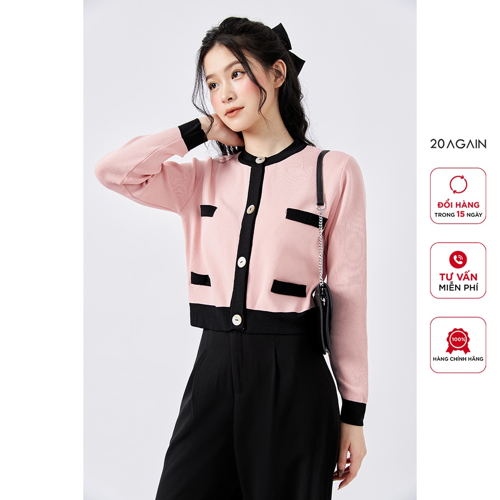 [Mã WABRAG99 giảm 10% đơn 99K] Áo len cardigan nữ dáng ngắn 20AGAIN, chất len montoghi mịn, co giãn tốt KLA0066 | BigBuy360 - bigbuy360.vn
