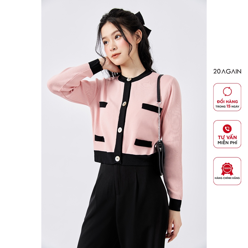 [Mã WABRAG99 giảm 10% đơn 99K] Áo len cardigan nữ dáng ngắn 20AGAIN, chất len montoghi mịn, co giãn tốt KLA0066