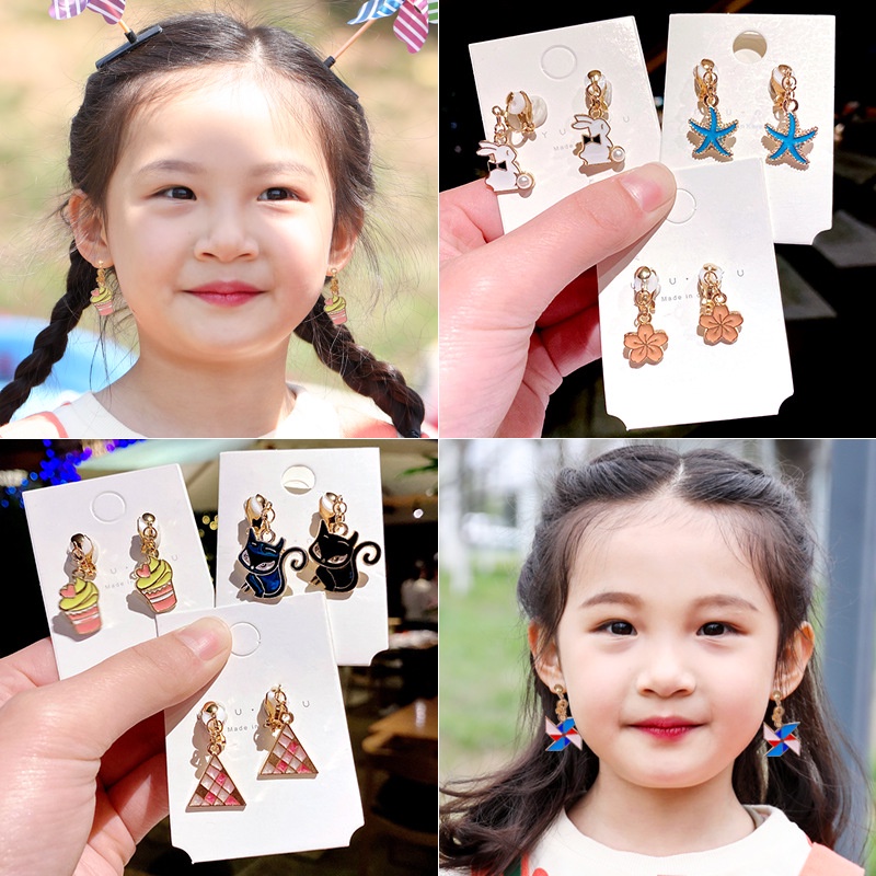 Bông tai dạng xỏ không cần xỏ lỗ kiểu công chúa dễ thương cho bé gái