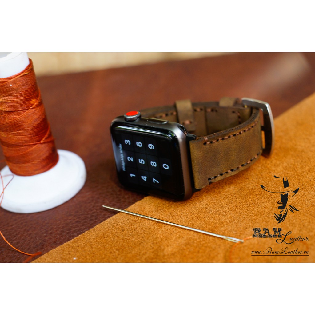 Dây Đồng Hồ AW, iWatch Series 7 SE 6 5 4 3 2 1 Đủ Size Da Bò Thật Bền Đẹp Nâu Đất