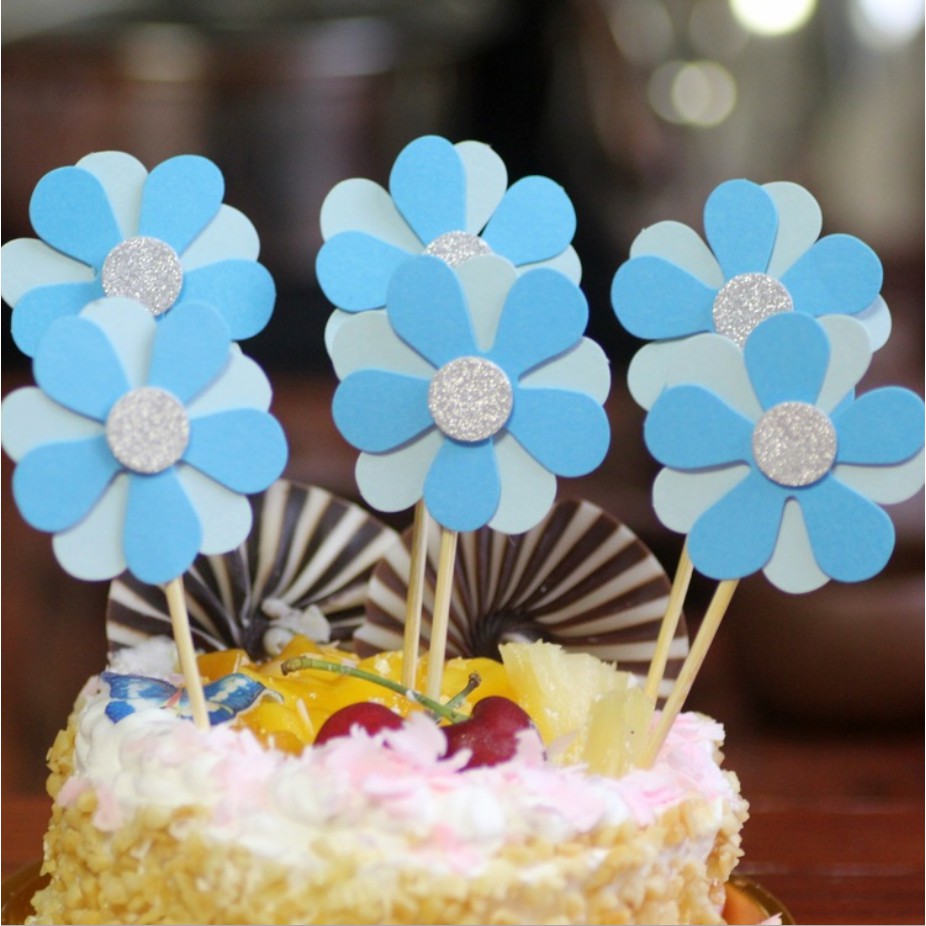 Set giấy 6 Hoa Sắc Màu trang trí bánh sinh nhật, hoa trang trí bánh