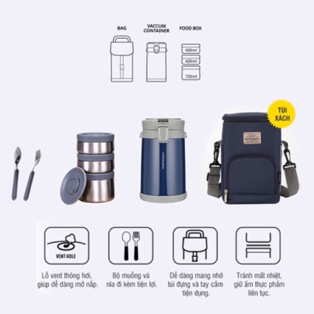 Bộ Hộp Cơm Giữ Nhiệt Lock&Lock Easy Carry 2L LHC8039 Có Túi -