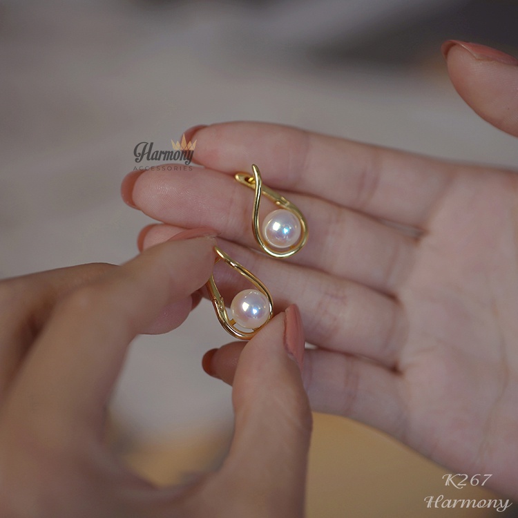 Bông tai ngọc trai nhân tạo chất liệu bạc xi mạ vàng hình giọt nước nữ tính Alva 3 | HARMONY ACCESSORIES K267